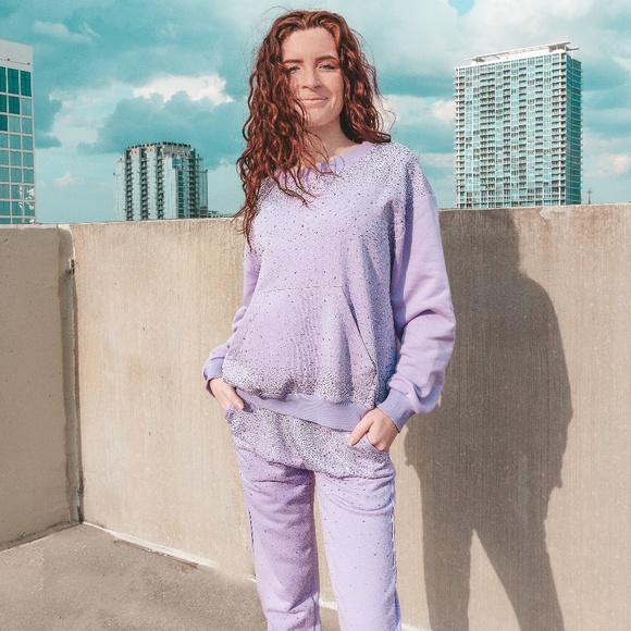 New Shiny Crewneck Sweatshirt, Lightweight Pullover, Oversized Rhinestone Hoodie - Picture 10 of 16